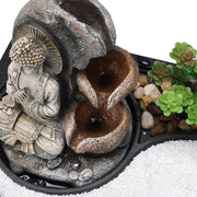 Buddha Fountain Zen Statue Water Feature Indoor Garden Ornament LED Lights Decor