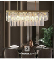 Crystal Dining Room Island Pendant Lamp Long Chandeliers Rectangle Ceiling Light