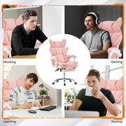 Racing Gaming Chair w/ Arm, Faux Leather Gamer Recliner Home Office, Black Pink