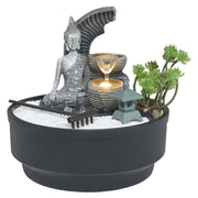 Buddha Fountain Zen Statue Water Feature Indoor Garden Ornament LED Lights Decor