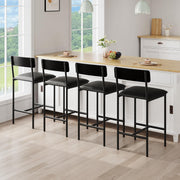 Set of 4 Black Faux Leather Bar Stools High Back Kitchen Breakfast Counter Chair