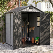 8x6 6x6 5x3 Plastic Garden Shed with Floor Window Lockable Door Wood Grain Grey