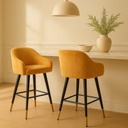 Zurich Modern Velvet Padded Bar Stool Chair with Black Metal Legs
