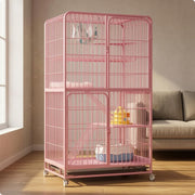 Cat Cage Wheels Metal Wire Cat Kennel Easy Pet Care Housing