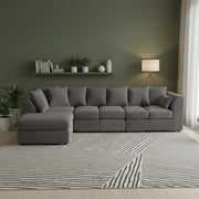 Corner Grey Jumbo Cord 6-7 Seater Modular Sofa with Spacious Footstool Included