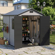 8x6 6x6 5x3 Plastic Garden Shed with Floor Window Lockable Door Wood Grain Grey