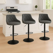 3Pcs Adjustable Bar Stools Faux Leather Quilted Diamond Pattern with Footrest