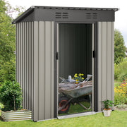 3X5/8X6FT Outdoor Garden Storage Shed w/Sliding Doors Galvanised Metal Grey