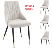 4 Velvet Dining Chairs Gold Tip Legs Beige Grey Blue Black velvet luxury