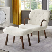 Sherpa Teddy White Single Sofa Armchair Button Wingback Accent Chair w/Footstool