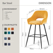 Set of 2 Bar Stools Velvet/PU Metal Legs Breakfast Stools Armrest Padded Chairs