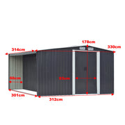 Garden Shed Apex Roof Metal Storage 8X8,10X8 Tool House with Firewood Log Store