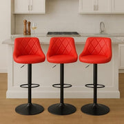 3Pcs Bar Stools Faux Leather, Black Grey Silver Red White Kitchen Breakfast Bar