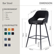 Set of 2 Bar Stools Velvet/PU Metal Legs Breakfast Stools Armrest Padded Chairs