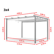 Pergola 3x3 3x4 m canopy garden gazebo pavilion retractable roof steel frame