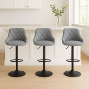 3Pcs Bar Stools Faux Leather, Black Grey Silver Red White Kitchen Breakfast Bar
