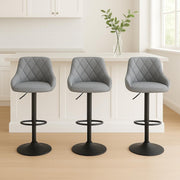 3Pcs Adjustable Bar Stools Faux Leather Quilted Diamond Pattern with Footrest