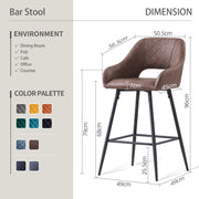 Set of 2 Bar Stools Velvet/PU Metal Legs Breakfast Stools Armrest Padded Chairs