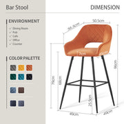 Set of 2 Bar Stools Velvet/PU Metal Legs Breakfast Stools Armrest Padded Chairs