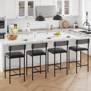 Set of 4 Black Faux Leather Bar Stools High Back Kitchen Breakfast Counter Chair