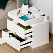 LED Bedside Table with Hidden Drawer , Smart End Table with Charging Station