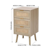Bedside Tables Set of 3 Rattan Drawers, Bedroom Side Table with 3 Drawers