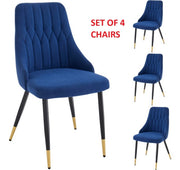 4 Velvet Dining Chairs Gold Tip Legs Beige Grey Blue Black velvet luxury