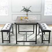 3-Piece Dining Set with 2 Benches, Stain Resistant, Steel Frame for Small Spaces