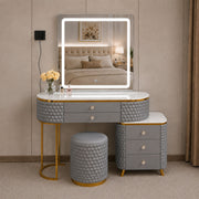 Dressing Table Set with LED Mirror Storage Cabinet Makeup Vanity Cushioned Stool