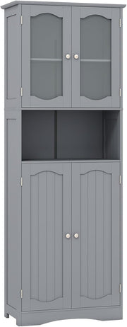 Tall Kitchen Pantry Cabinet White Storage Cupboard Glass Doors Shelves 164cm
