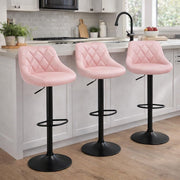 3Pcs Adjustable Bar Stools Faux Leather Quilted Diamond Pattern with Footrest