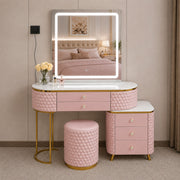 Dressing Table Set with LED Mirror Storage Cabinet Makeup Vanity Cushioned Stool