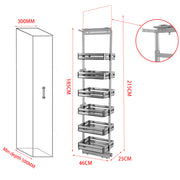 6 TIERS 300MM/400MM KITCHEN CABINET LARDER PULL OUT SOFT CLOSE UNIT 1850-2150MM