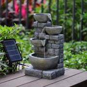Solar Powered Garden Water Feature Outdoor Water Fountain Cascade with LED Light