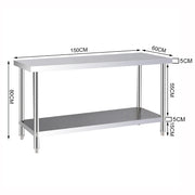Commercial Catering Work Top Table Stainless Steel Bench Kitchen Food Storage