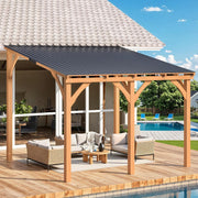 Lean-to Hardtop Gazebo Outdoor Wood Cedar Wall Mounted Pergola for Patio Decks