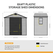 Plastic Garden Shed 8x4FT 8x6FT 8x8FT Apex Roof Outdoor Storage Sheds Tool Box