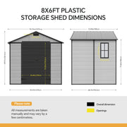 Plastic Garden Shed 8x4FT 8x6FT 8x8FT Apex Roof Outdoor Storage Sheds Tool Box