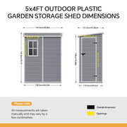 Large Plastic Shed 8x8 6x8 5x4FT Outdoor Garden Tools Storage House with 2 Doors