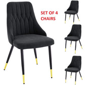 4 Velvet Dining Chairs Gold Tip Legs Beige Grey Blue Black velvet luxury