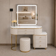 Dressing Table Set with LED Mirror Storage Cabinet Makeup Vanity Cushioned Stool