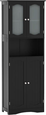 Tall Kitchen Pantry Cabinet White Storage Cupboard Glass Doors Shelves 164cm