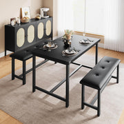 Kitchen Dining Table Set 3 Piece with 2 Upholstered Benches Space Saving Design