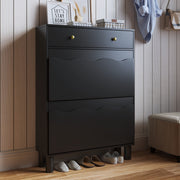 Modern Freestanding Shoe Cabinet Organizer with 2 Flip & 1 Pull-Out Drawers New