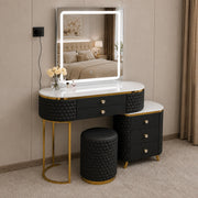 Dressing Table Set with LED Mirror Storage Cabinet Makeup Vanity Cushioned Stool
