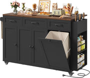 Kitchen Island on Wheels Mobile Trolley Trash Bin Cabinet Drop Leaf Power Outlet