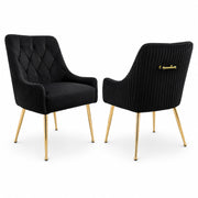 Dining Chairs Set of 2 Upholstered Tufted Velvet Kitchen Chairs Gold Legs Modern