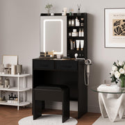 Dressing Table with LED Lights Mirror 2 Drawers Vanity Makeup Desk with Stool