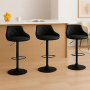 3Pcs Adjustable Bar Stools Faux Leather Quilted Diamond Pattern with Footrest