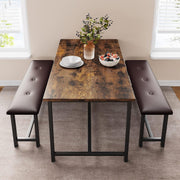 Kitchen Dining Table Set 3 Piece with 2 Upholstered Benches Space Saving Design